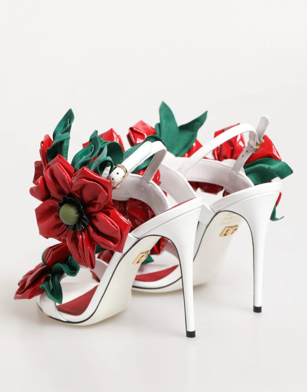 Dolce & Gabbana White Red Floral Detailing Sandals Shoes - Zeiniez