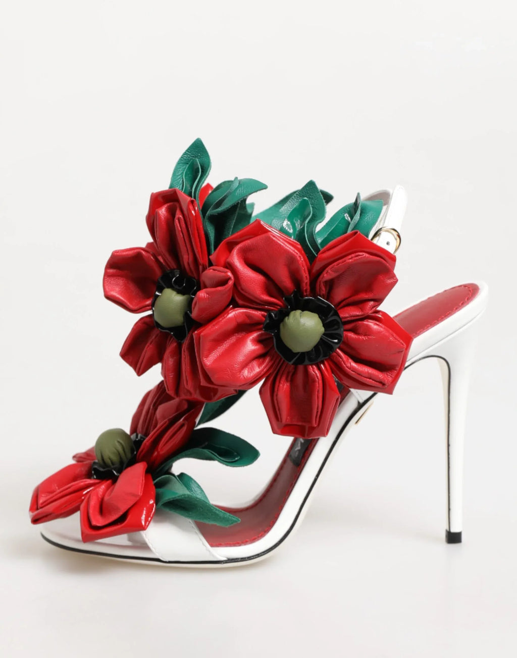 Dolce & Gabbana White Red Floral Detailing Sandals Shoes - Zeiniez