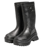 Dolce & Gabbana Metallic Black Pull On Rain Boots Men Shoes - Zeiniez