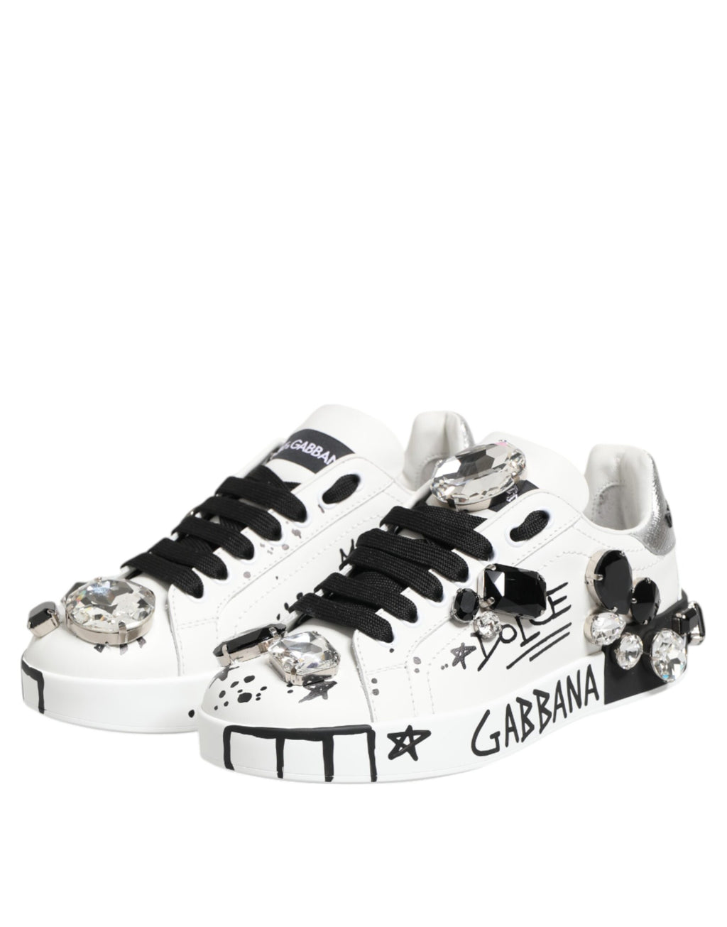 Dolce & Gabbana White Portofino Crystal Sneakers  Shoes - Zeiniez