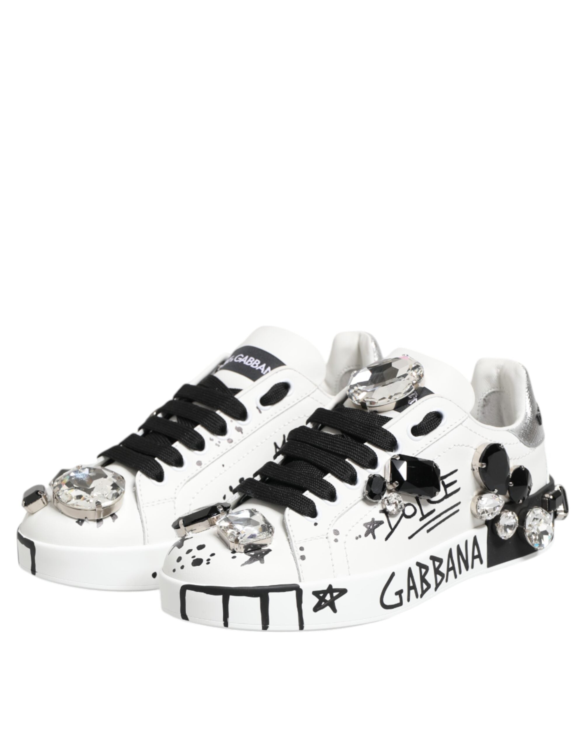 Dolce & Gabbana White Portofino Crystal Sneakers  Shoes - Zeiniez