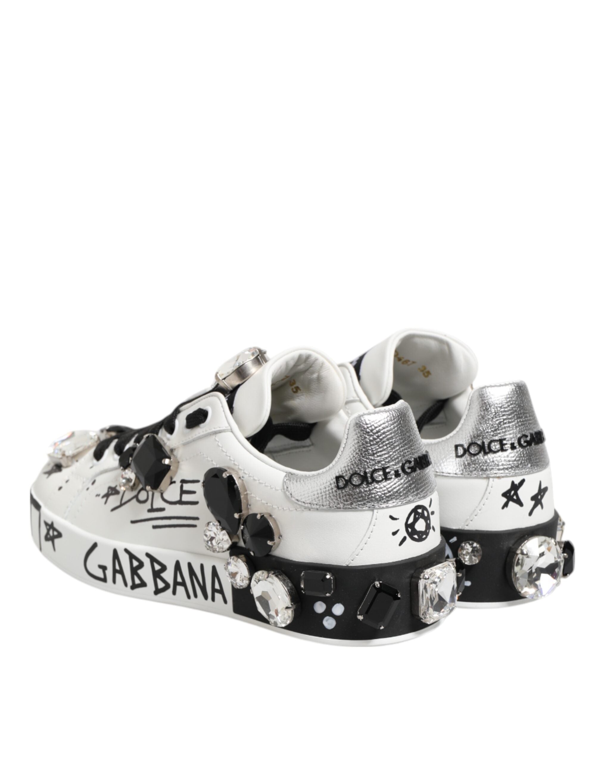 Dolce & Gabbana White Portofino Crystal Sneakers  Shoes - Zeiniez