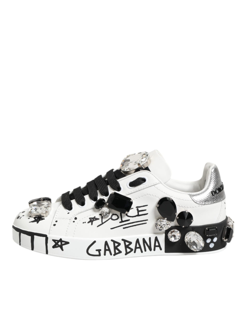 Dolce & Gabbana White Portofino Crystal Sneakers  Shoes - Zeiniez