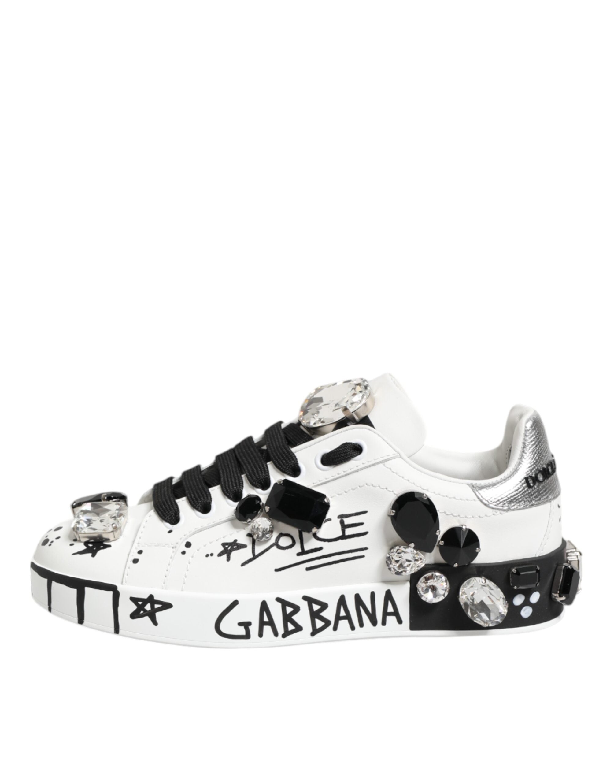 Dolce & Gabbana White Portofino Crystal Sneakers  Shoes - Zeiniez