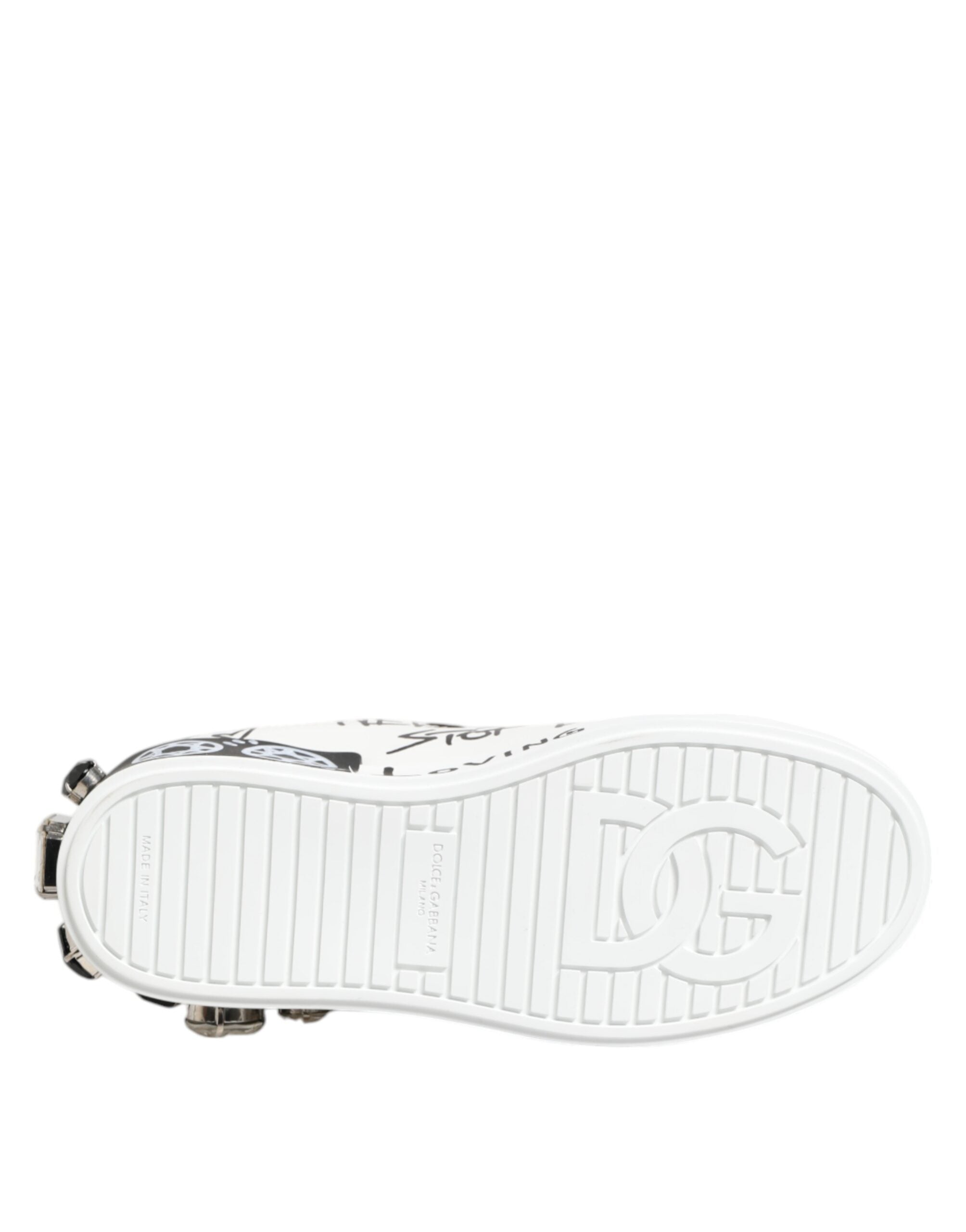 Dolce & Gabbana White Portofino Crystal Sneakers  Shoes - Zeiniez