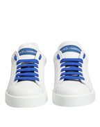 Dolce & Gabbana White Blue Leather Low Top Sneakers Shoes - Zeiniez