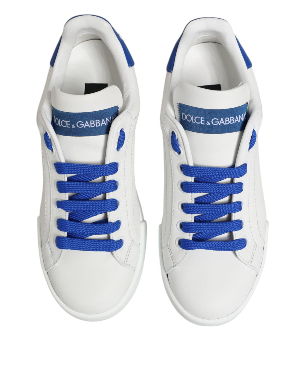 Dolce & Gabbana White Blue Leather Low Top Sneakers Shoes - Zeiniez