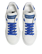 Dolce & Gabbana White Blue Leather Low Top Sneakers Shoes - Zeiniez