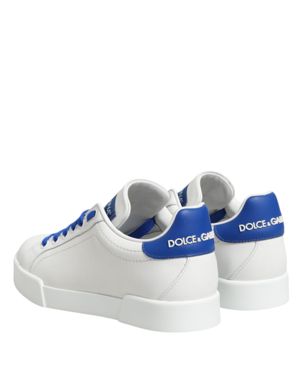 Dolce & Gabbana White Blue Leather Low Top Sneakers Shoes - Zeiniez