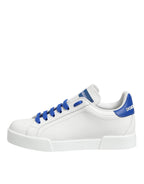 Dolce & Gabbana White Blue Leather Low Top Sneakers Shoes - Zeiniez