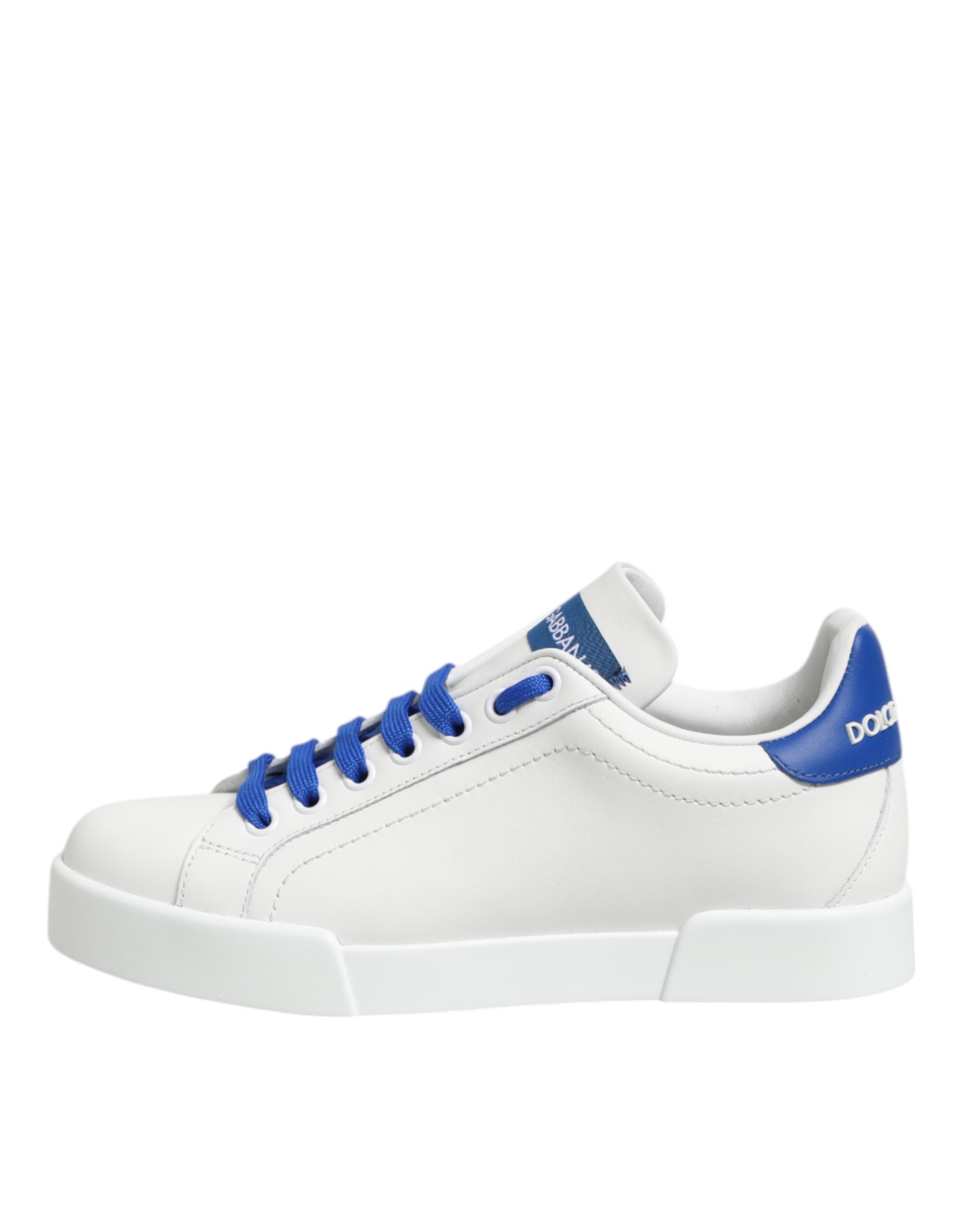 Dolce & Gabbana White Blue Leather Low Top Sneakers Shoes - Zeiniez