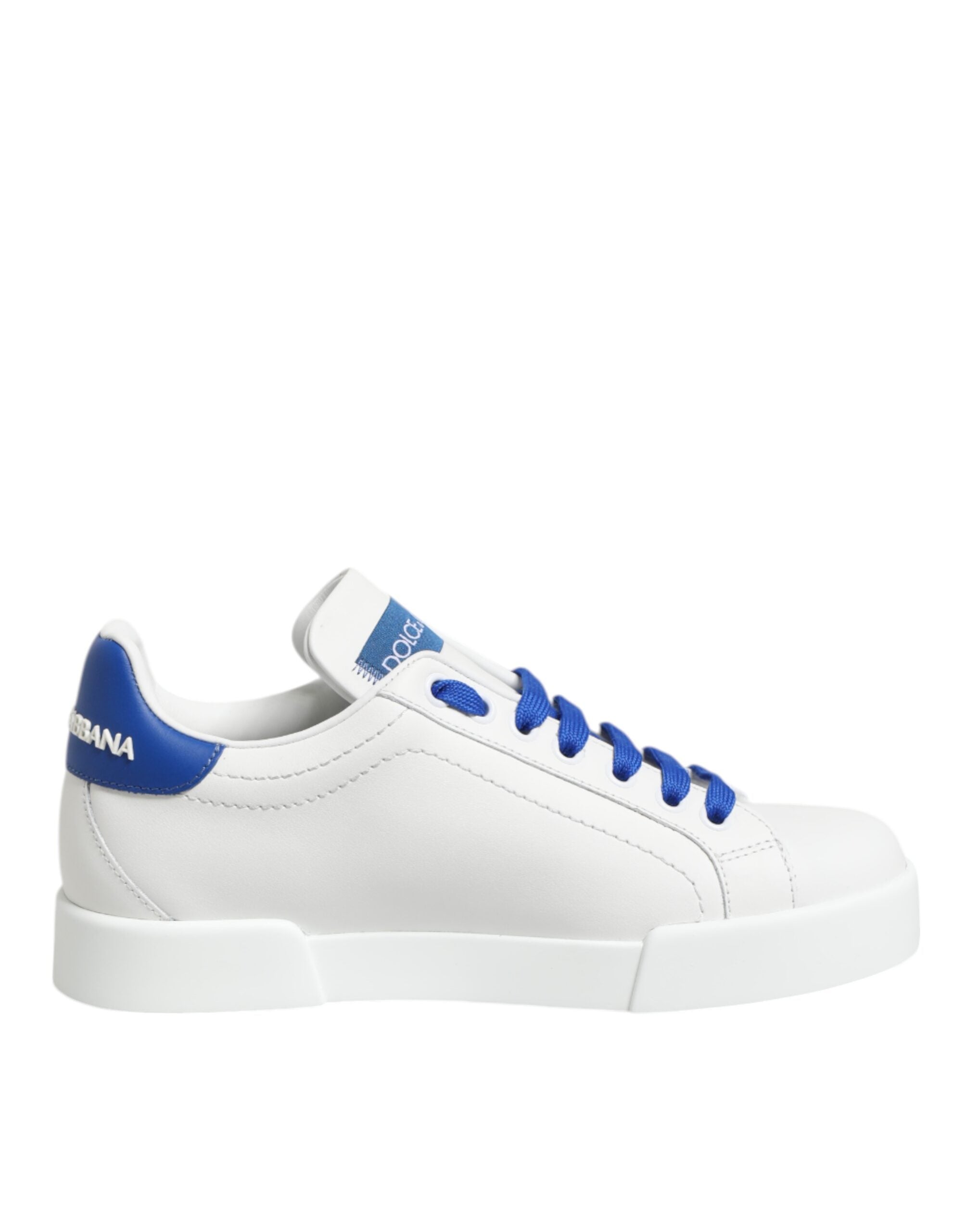 Dolce & Gabbana White Blue Leather Low Top Sneakers Shoes - Zeiniez