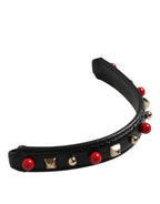 Dolce & Gabbana Black Embellished Leather Bag Handle Women Shoulder Strap