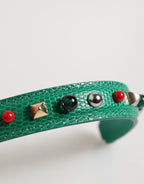 Dolce & Gabbana Green Embellished Leather Bag Handle Women Shoulder Strap