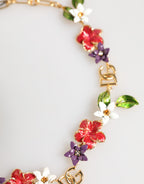 Dolce & Gabbana Gold Brass Logo Detail Floral Fashion Jewelry Necklace - Zeiniez