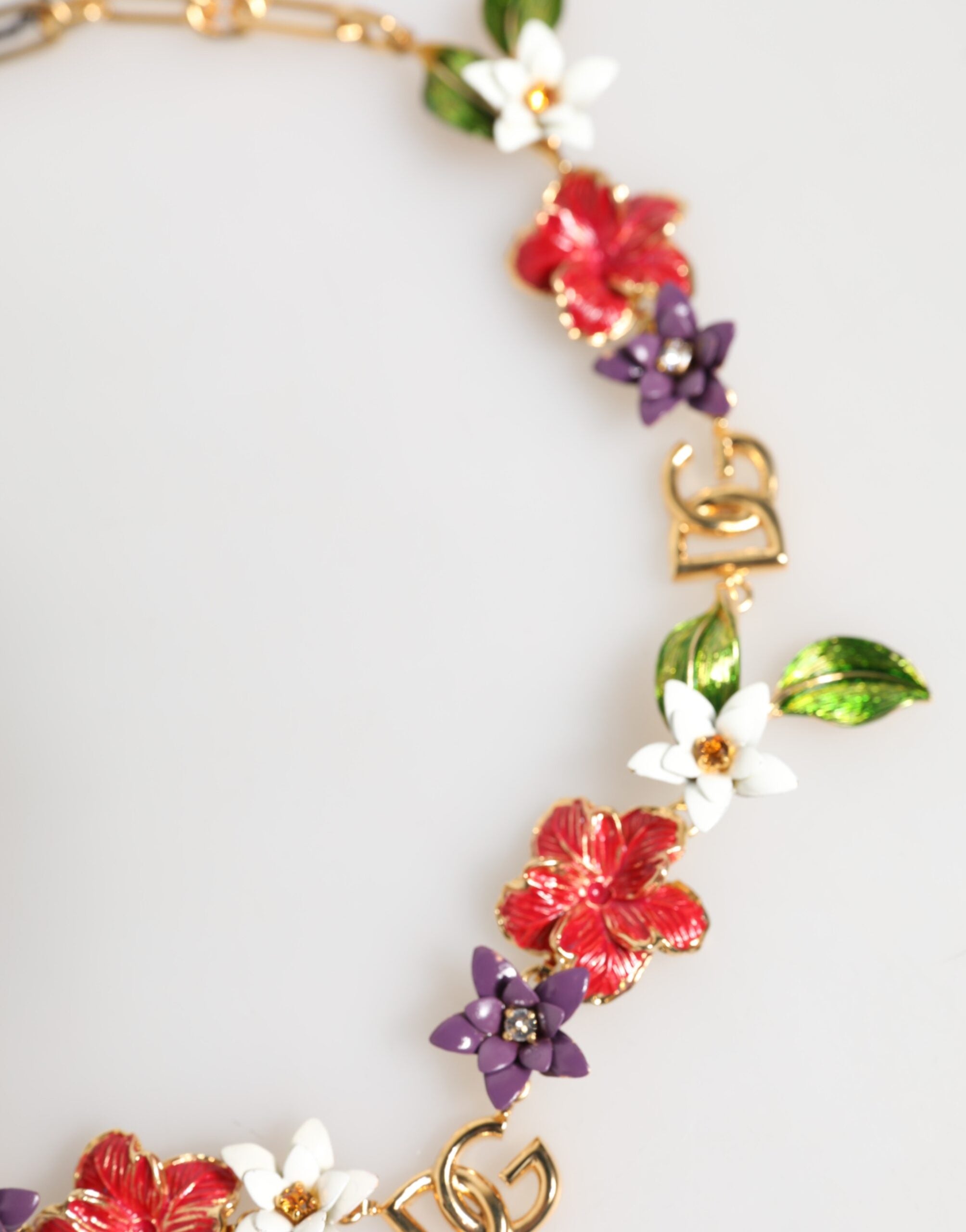 Dolce & Gabbana Gold Brass Logo Detail Floral Fashion Jewelry Necklace - Zeiniez