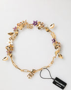 Dolce & Gabbana Gold Brass Logo Detail Floral Fashion Jewelry Necklace - Zeiniez