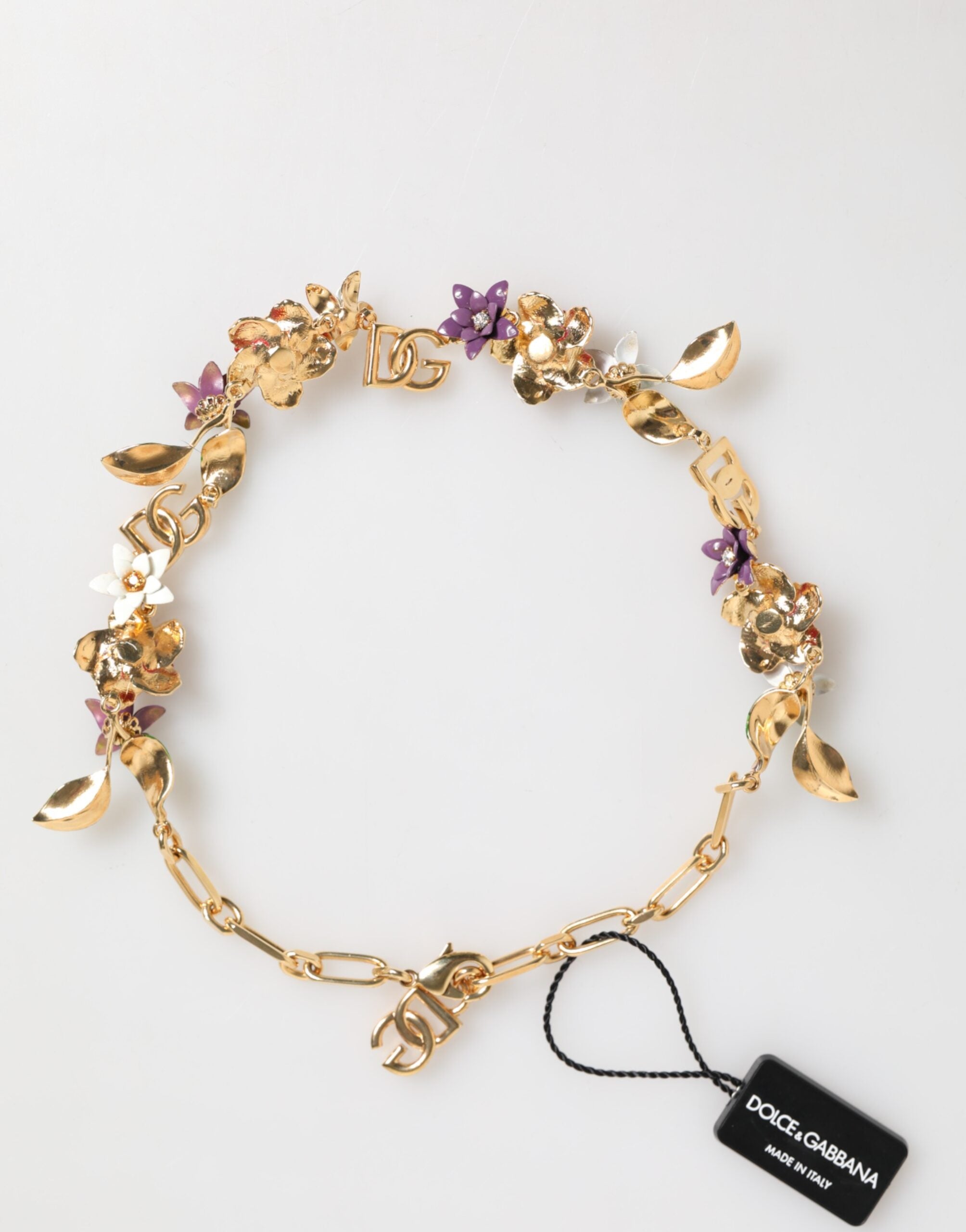 Dolce & Gabbana Gold Brass Logo Detail Floral Fashion Jewelry Necklace - Zeiniez