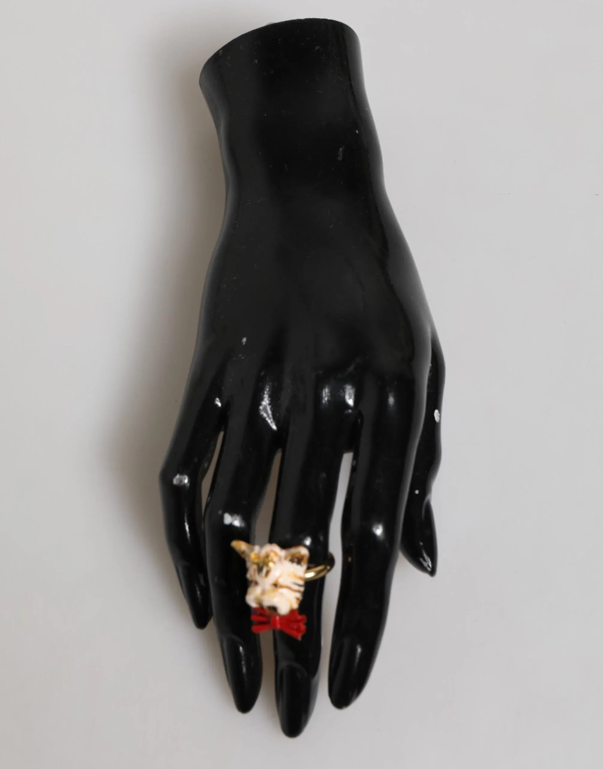 Dolce & Gabbana Gold Brass Resin Beige Dog Pet Accessory Ring - Zeiniez