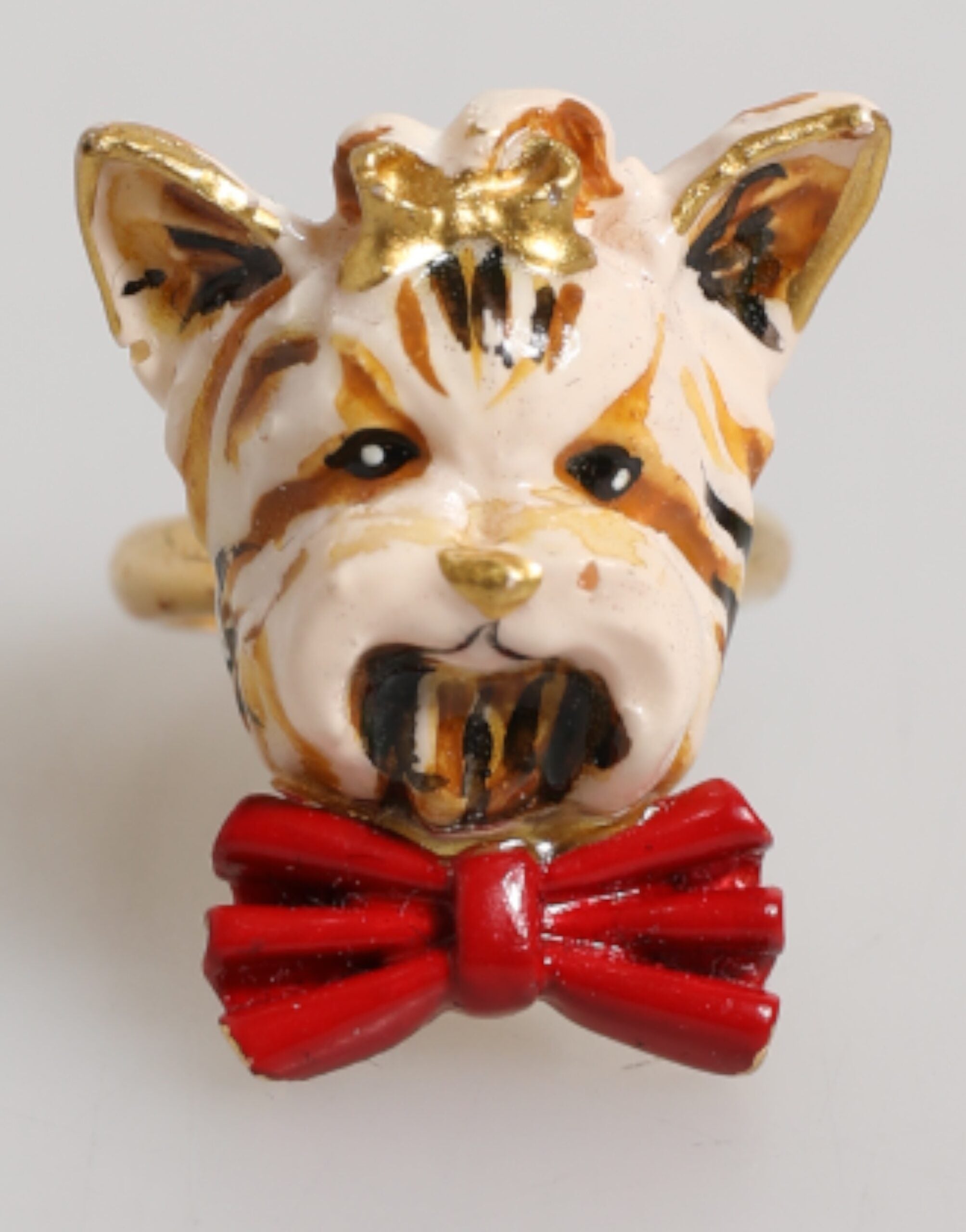 Dolce & Gabbana Gold Brass Resin Beige Dog Pet Accessory Ring - Zeiniez