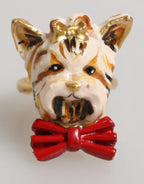 Dolce & Gabbana Gold Brass Resin Beige Dog Pet Accessory Ring - Zeiniez