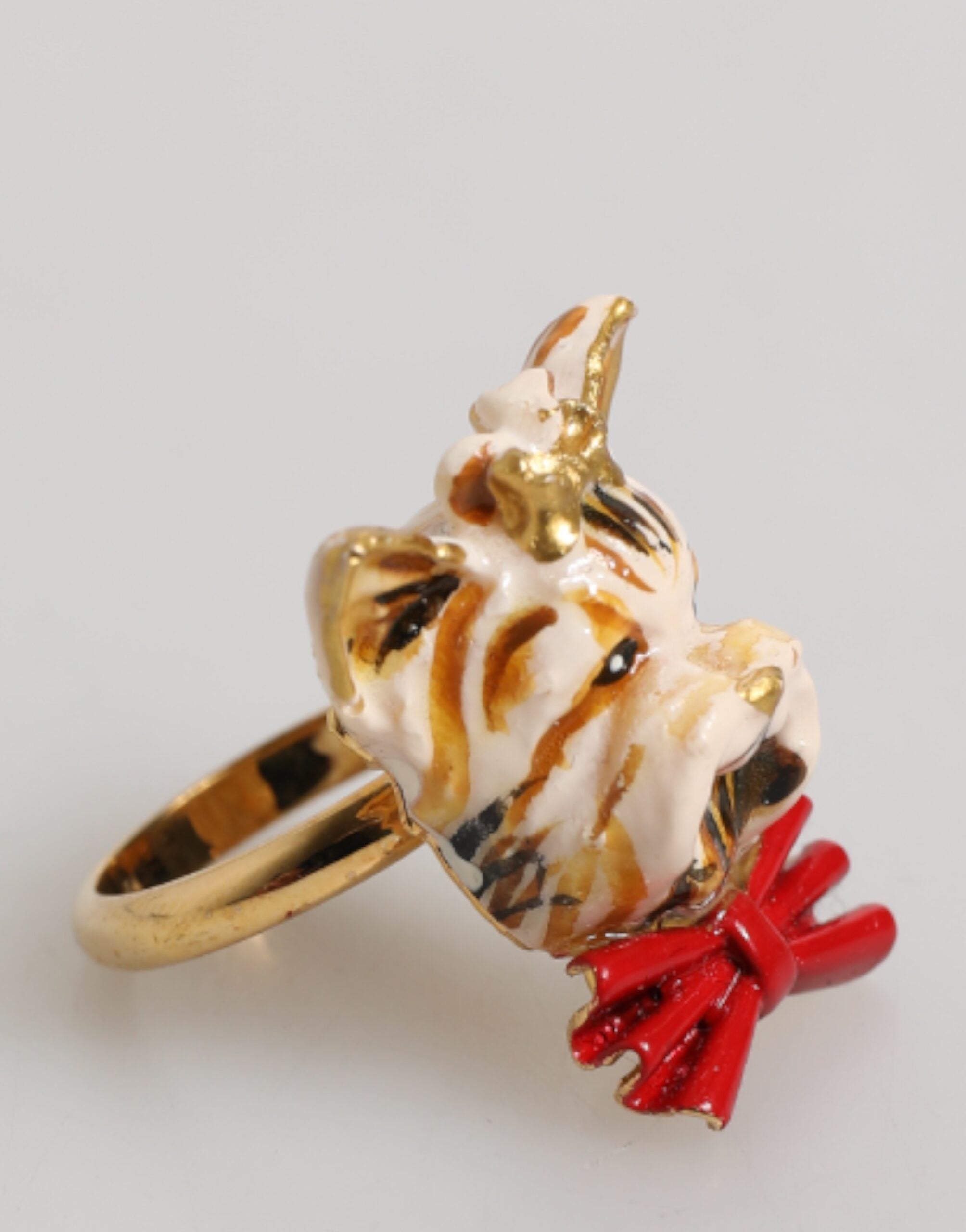 Dolce & Gabbana Gold Brass Resin Beige Dog Pet Accessory Ring - Zeiniez