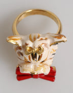 Dolce & Gabbana Gold Brass Resin Beige Dog Pet Accessory Ring - Zeiniez
