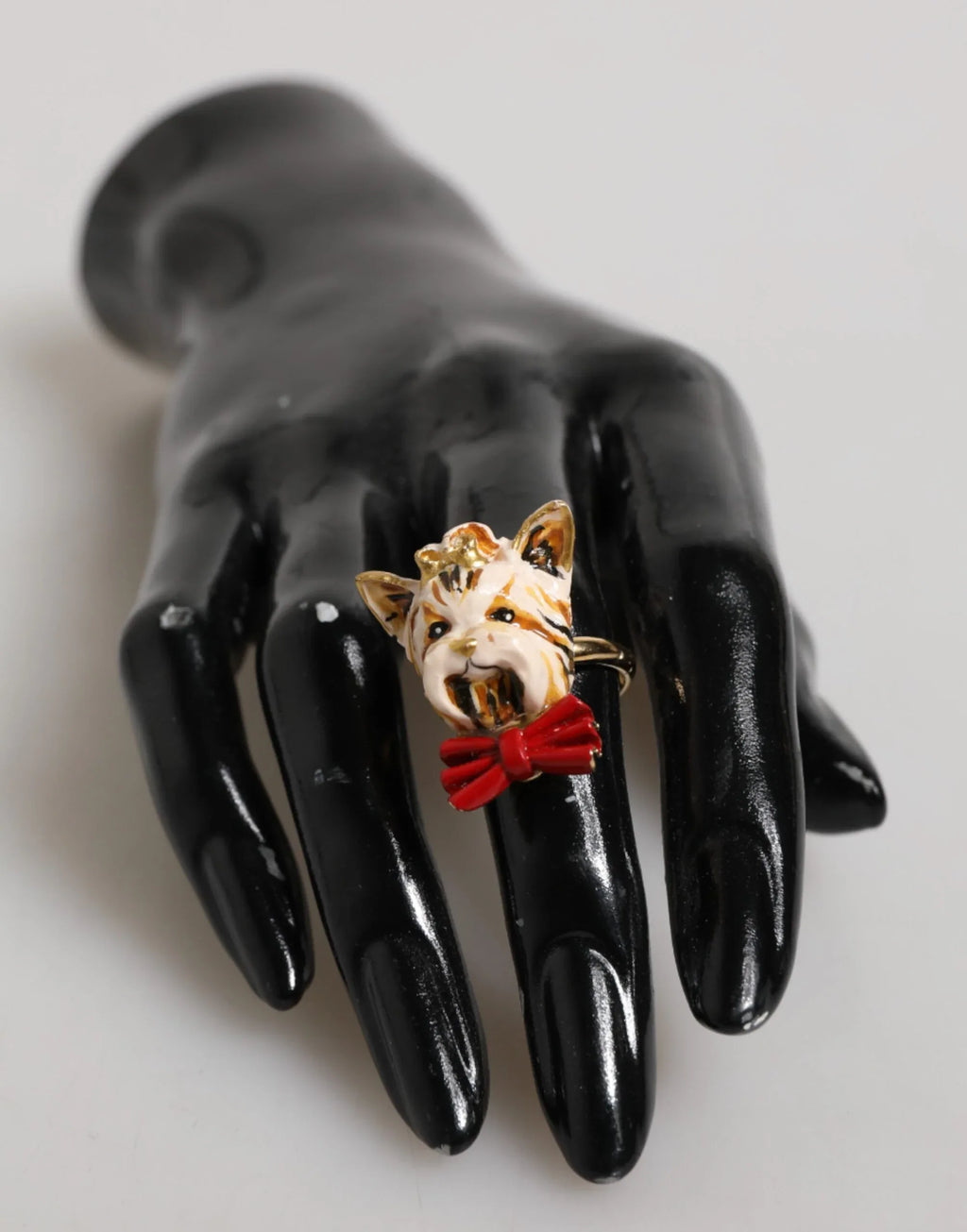 Dolce & Gabbana Gold Brass Resin Beige Dog Pet Accessory Ring - Zeiniez