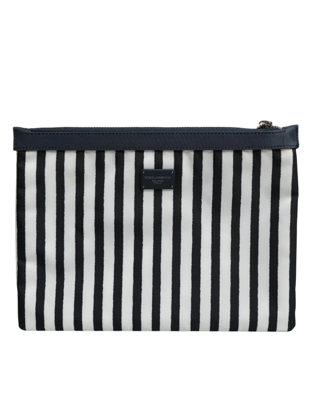 Dolce & Gabbana Black White Striped Logo Plaque Clutch Borse Pouch Bag - Zeiniez