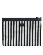 Dolce & Gabbana Black White Striped Logo Plaque Clutch Borse Pouch Bag - Zeiniez