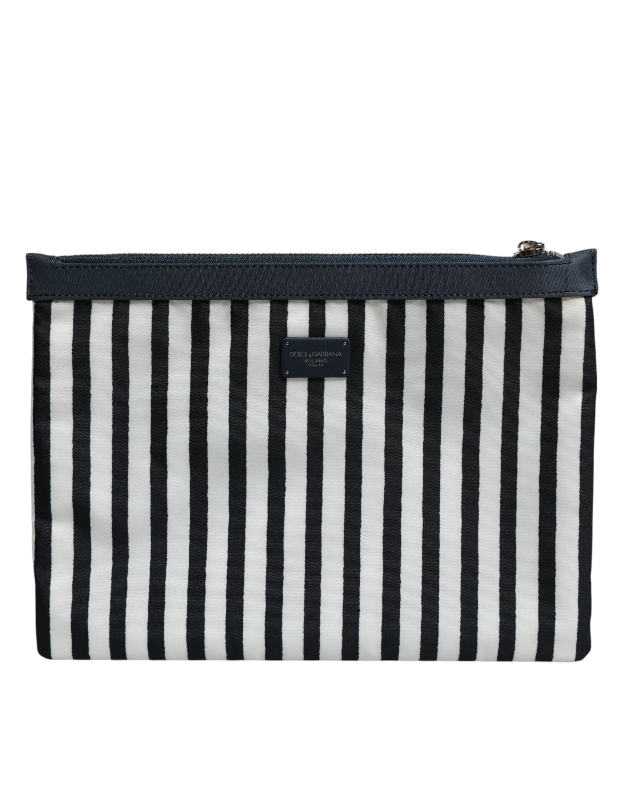 Dolce & Gabbana Black White Striped Logo Plaque Clutch Borse Pouch Bag - Zeiniez