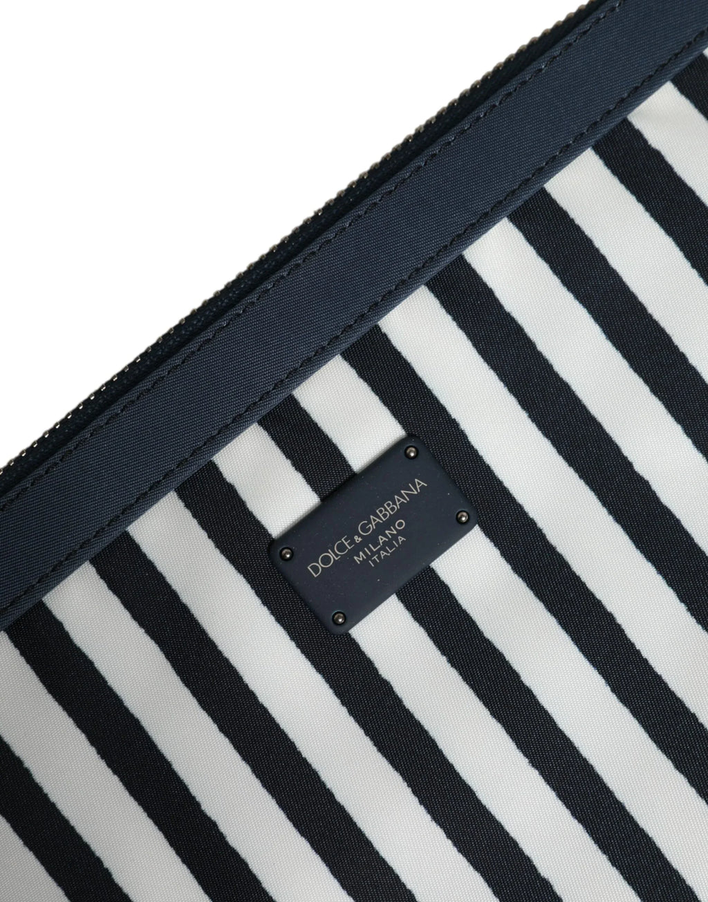 Dolce & Gabbana Black White Striped Logo Plaque Clutch Borse Pouch Bag - Zeiniez