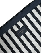 Dolce & Gabbana Black White Striped Logo Plaque Clutch Borse Pouch Bag - Zeiniez