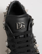 Dolce & Gabbana Black Leather Studded Low Top Sneakers Shoes