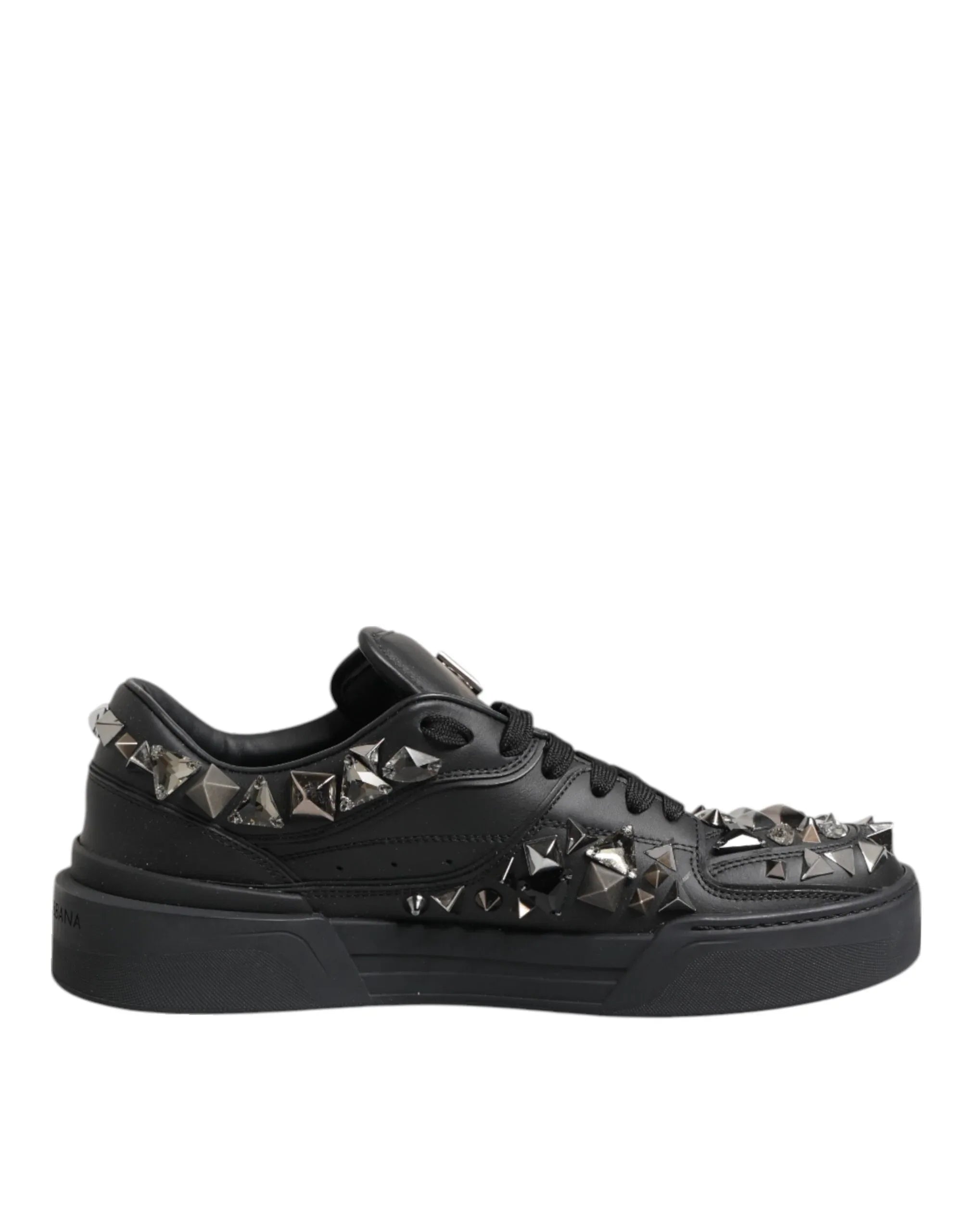 Dolce & Gabbana Black Leather Studded Low Top Sneakers Shoes - Zeiniez