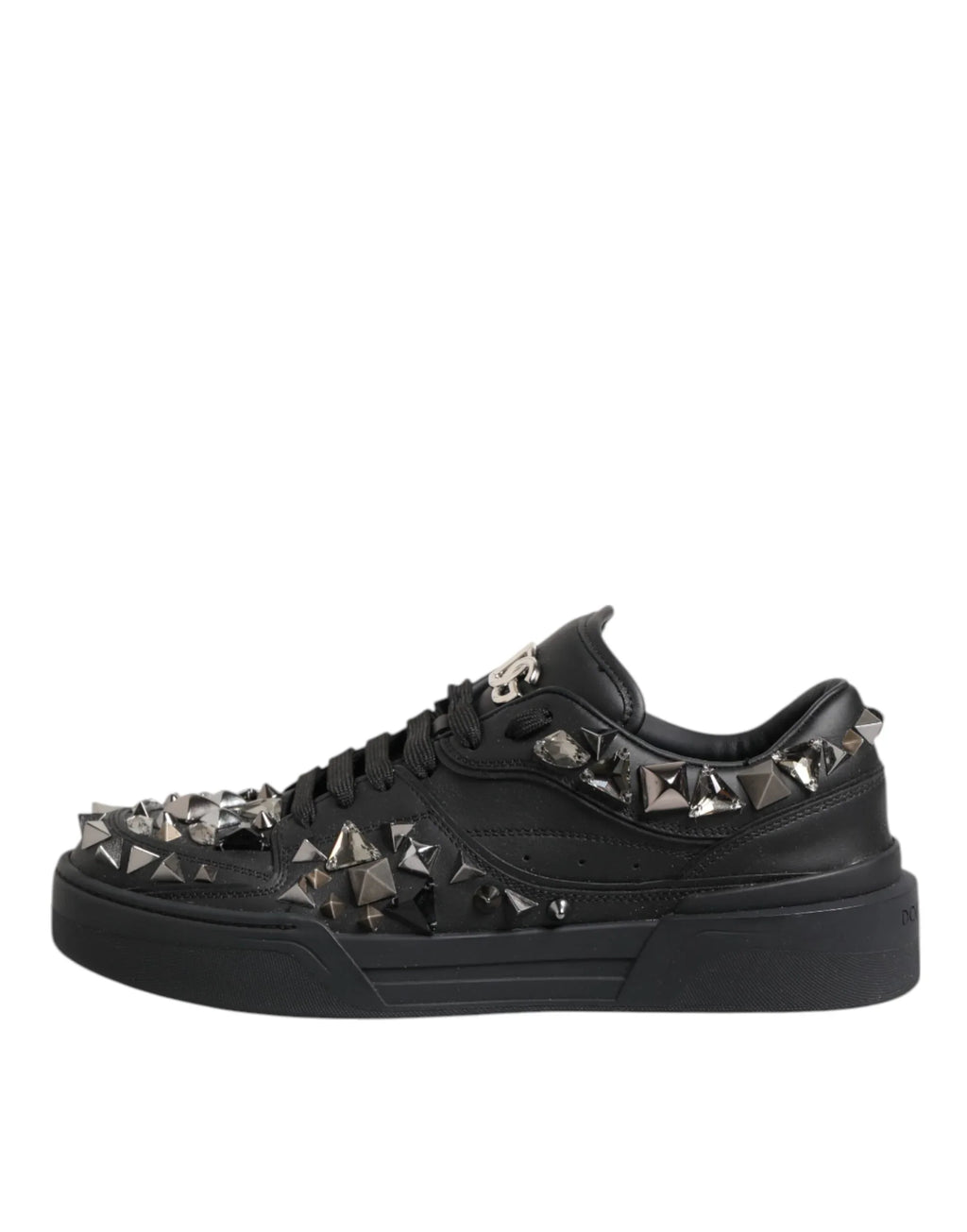 Dolce & Gabbana Black Leather Studded Low Top Sneakers Shoes - Zeiniez