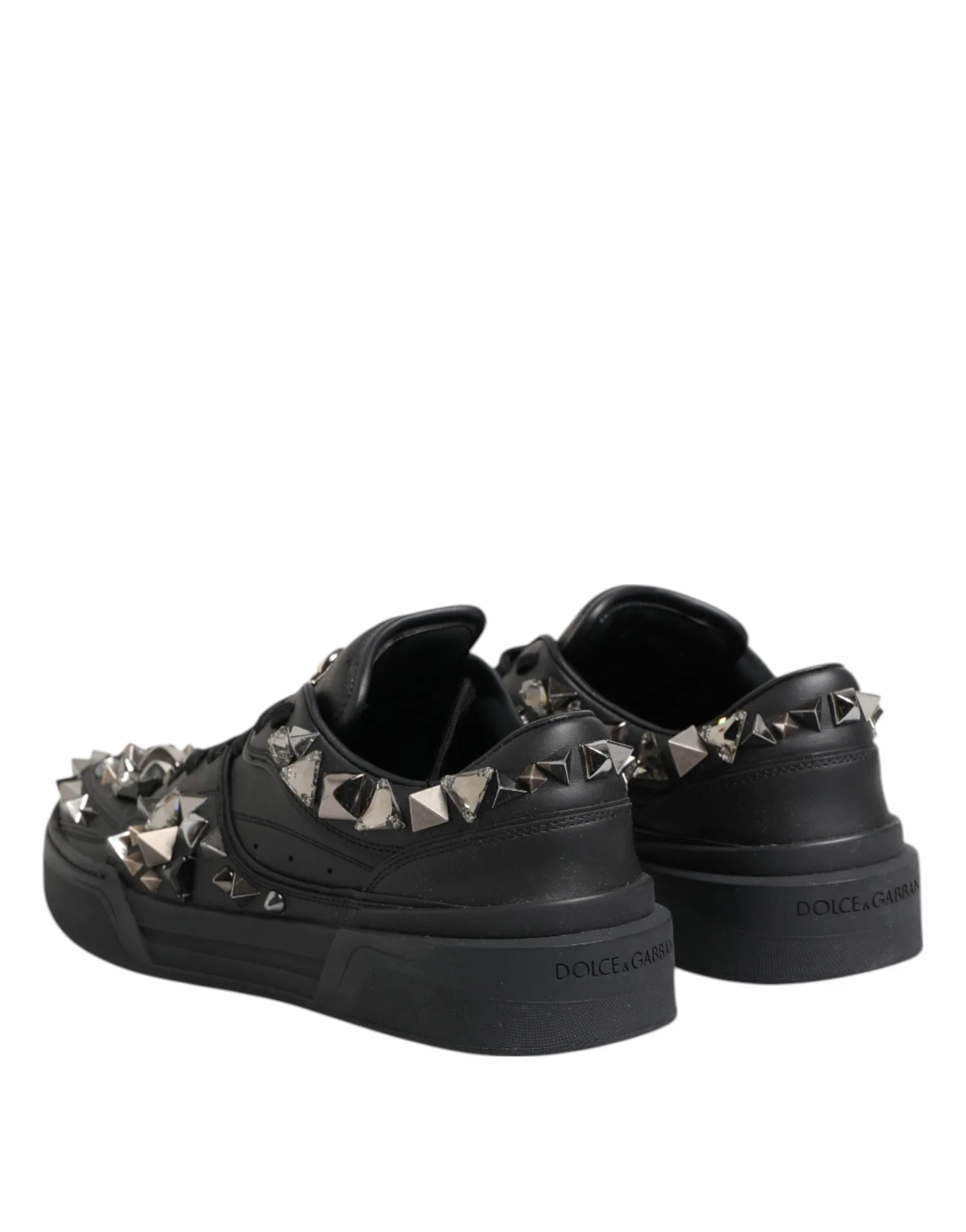 Dolce & Gabbana Black Leather Studded Low Top Sneakers Shoes - Zeiniez