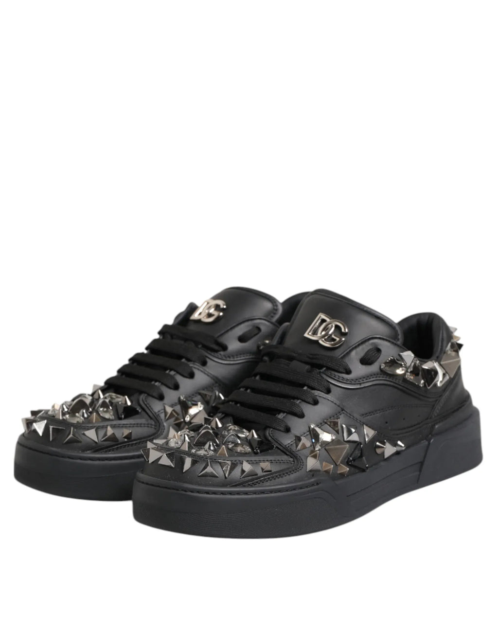 Dolce & Gabbana Black Leather Studded Low Top Sneakers Shoes - Zeiniez