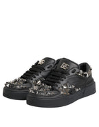 Dolce & Gabbana Black Leather Studded Low Top Sneakers Shoes - Zeiniez
