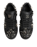 Dolce & Gabbana Black Leather Studded Low Top Sneakers Shoes - Zeiniez