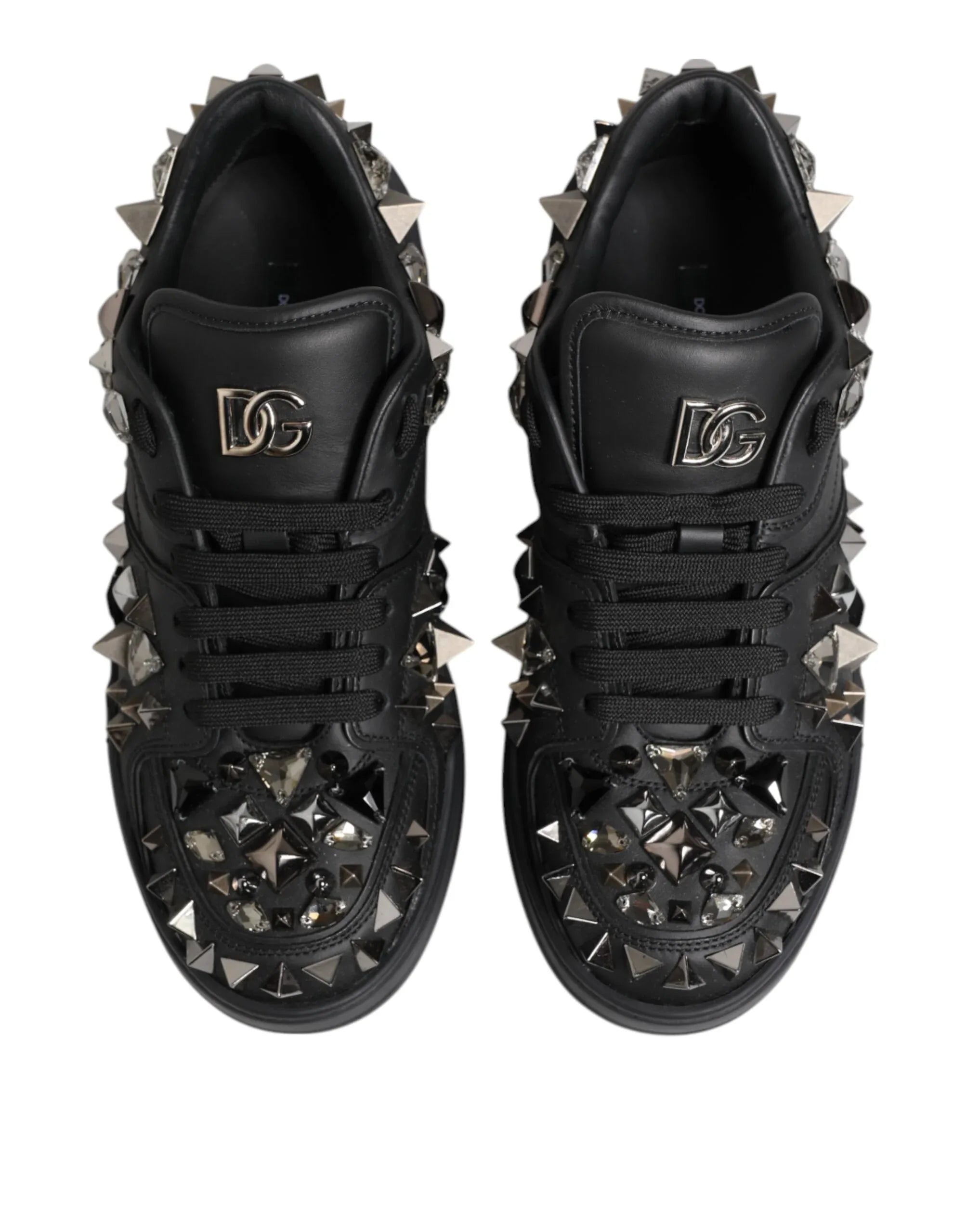 Dolce & Gabbana Black Leather Studded Low Top Sneakers Shoes - Zeiniez