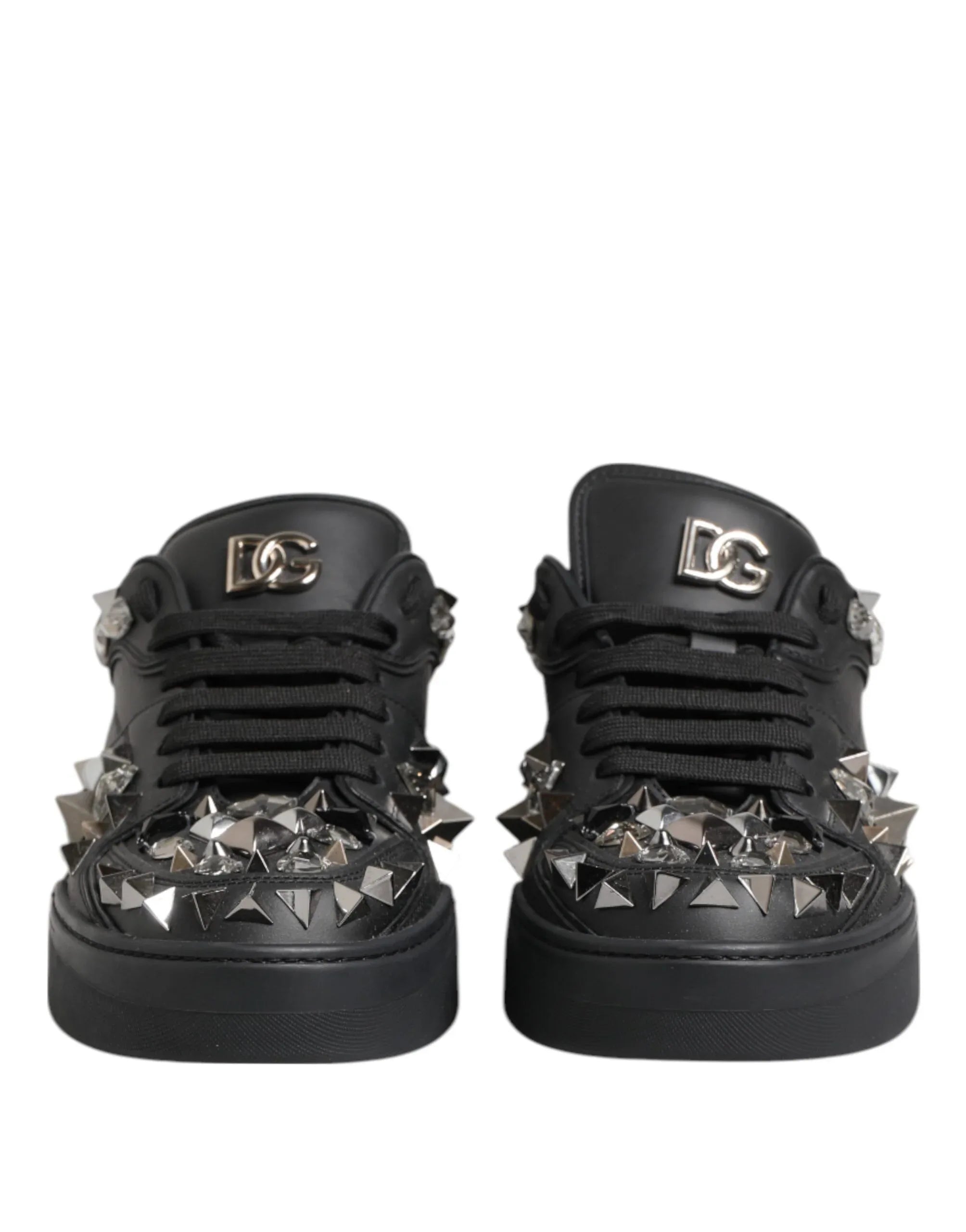 Dolce & Gabbana Black Leather Studded Low Top Sneakers Shoes - Zeiniez