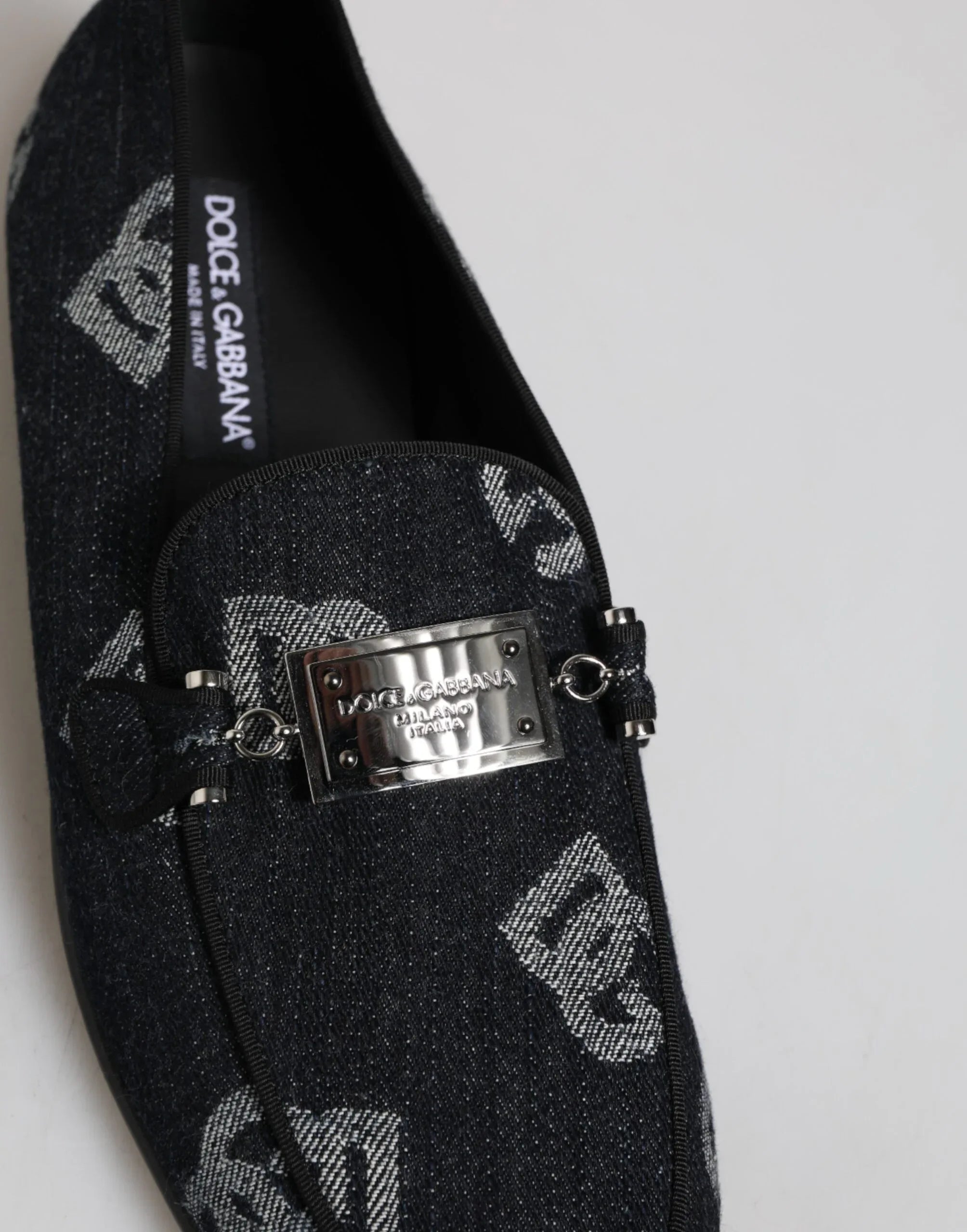 Dolce & Gabbana Blue Logo Cotton Loafers Formal Dress Shoes - Zeiniez