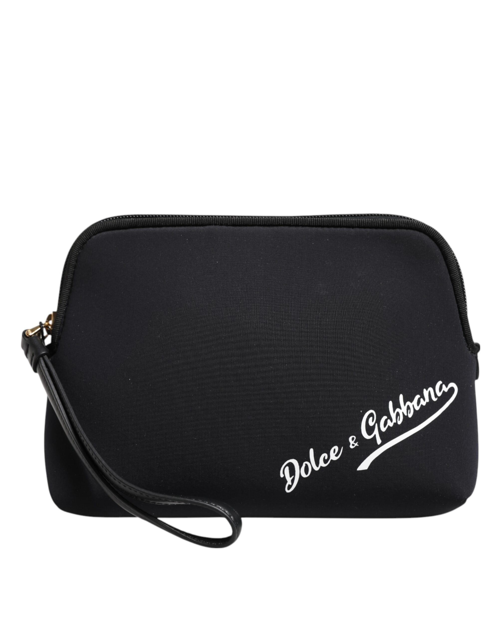 Dolce & Gabbana Black Solid Nylon DG LogoPrint Clutch Zip Borse Pouch Bag - Zeiniez