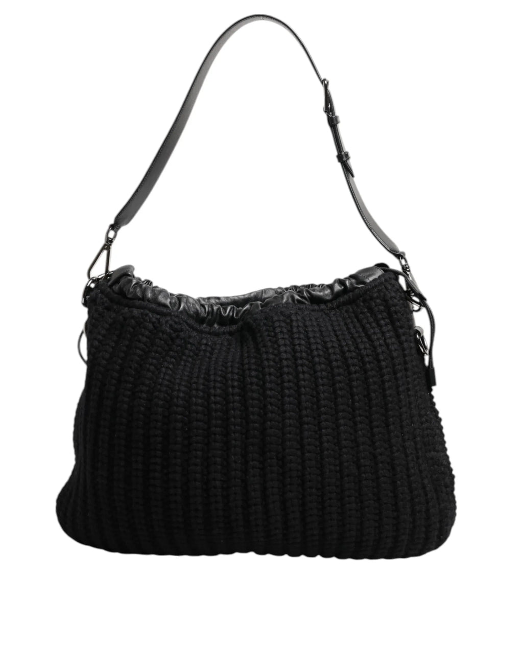 Dolce & Gabbana Black Cashmere Knitted Leather Shoulder Women Borse Bag - Zeiniez