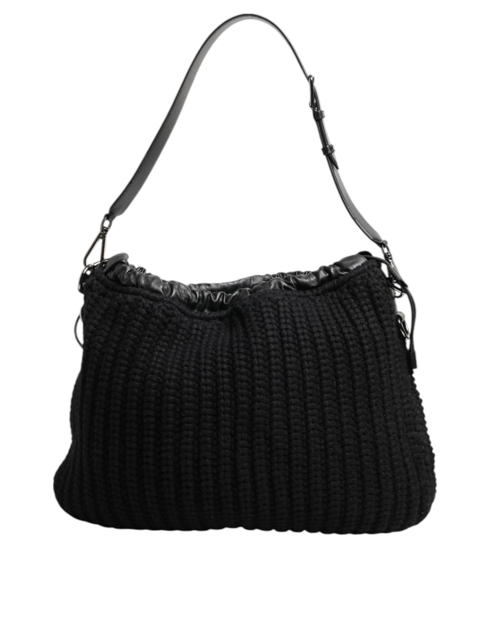 Dolce & Gabbana Black Cashmere Knitted Leather Shoulder Women Borse Bag - Zeiniez