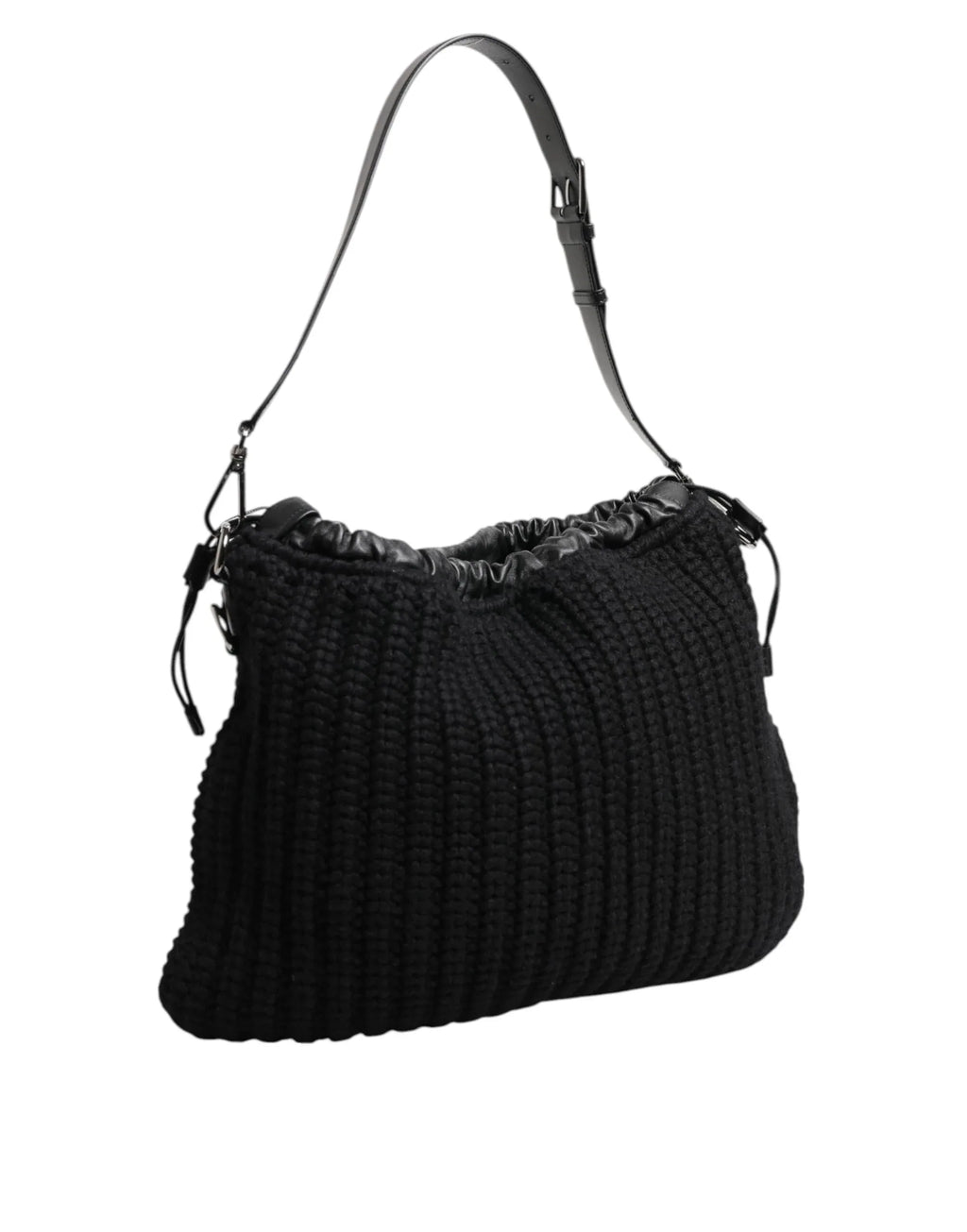Dolce & Gabbana Black Cashmere Knitted Leather Shoulder Women Borse Bag - Zeiniez