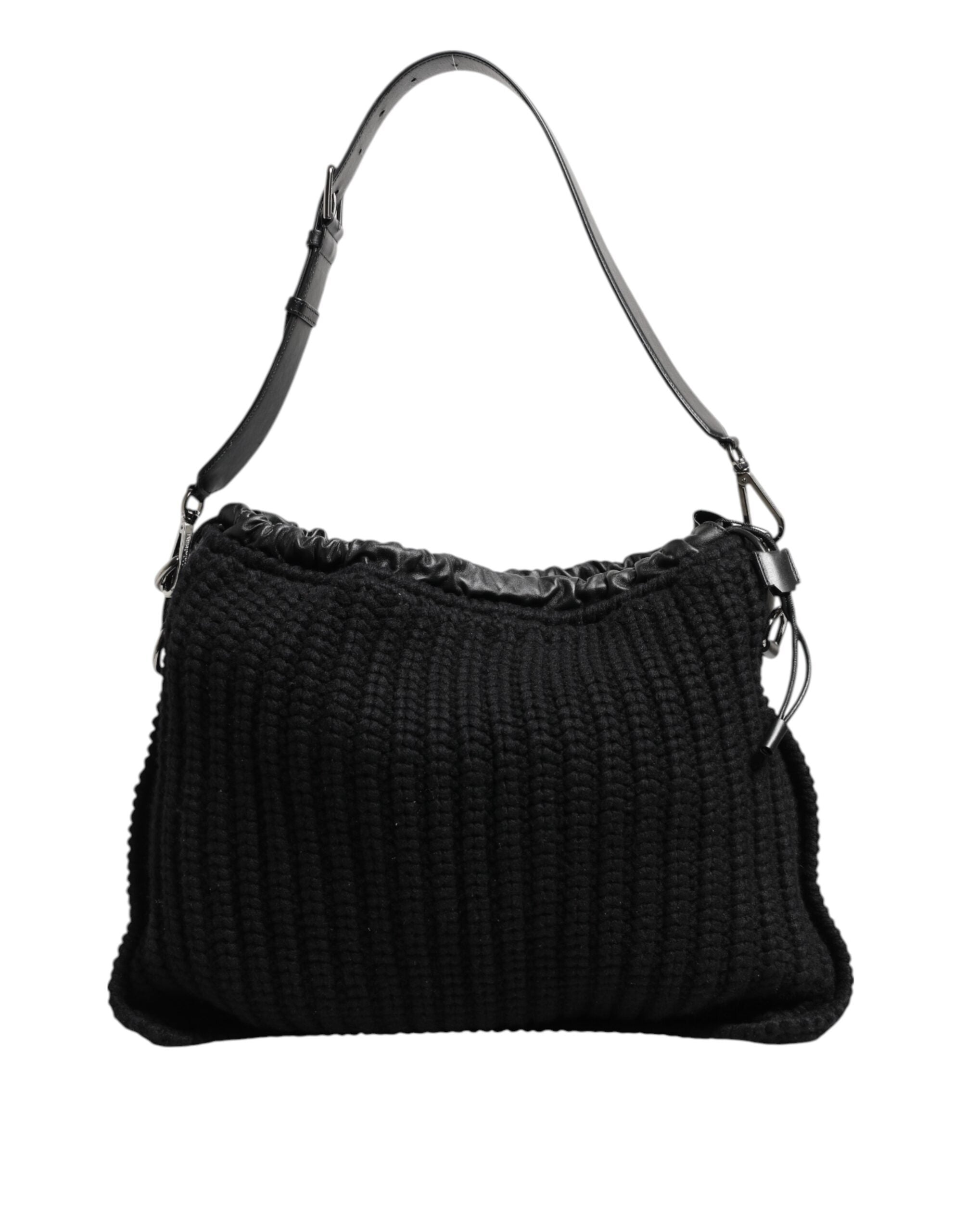 Dolce & Gabbana Black Cashmere Knitted Leather Shoulder Women Borse Bag - Zeiniez
