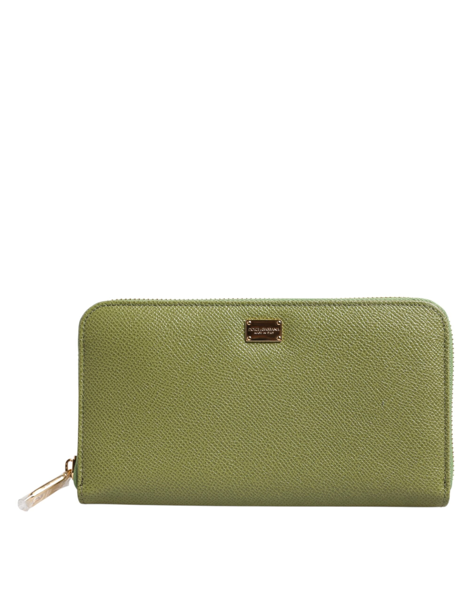 Dolce & Gabbana Green Leather Logo Plaque Zip Around Continenta Wallet - Zeiniez