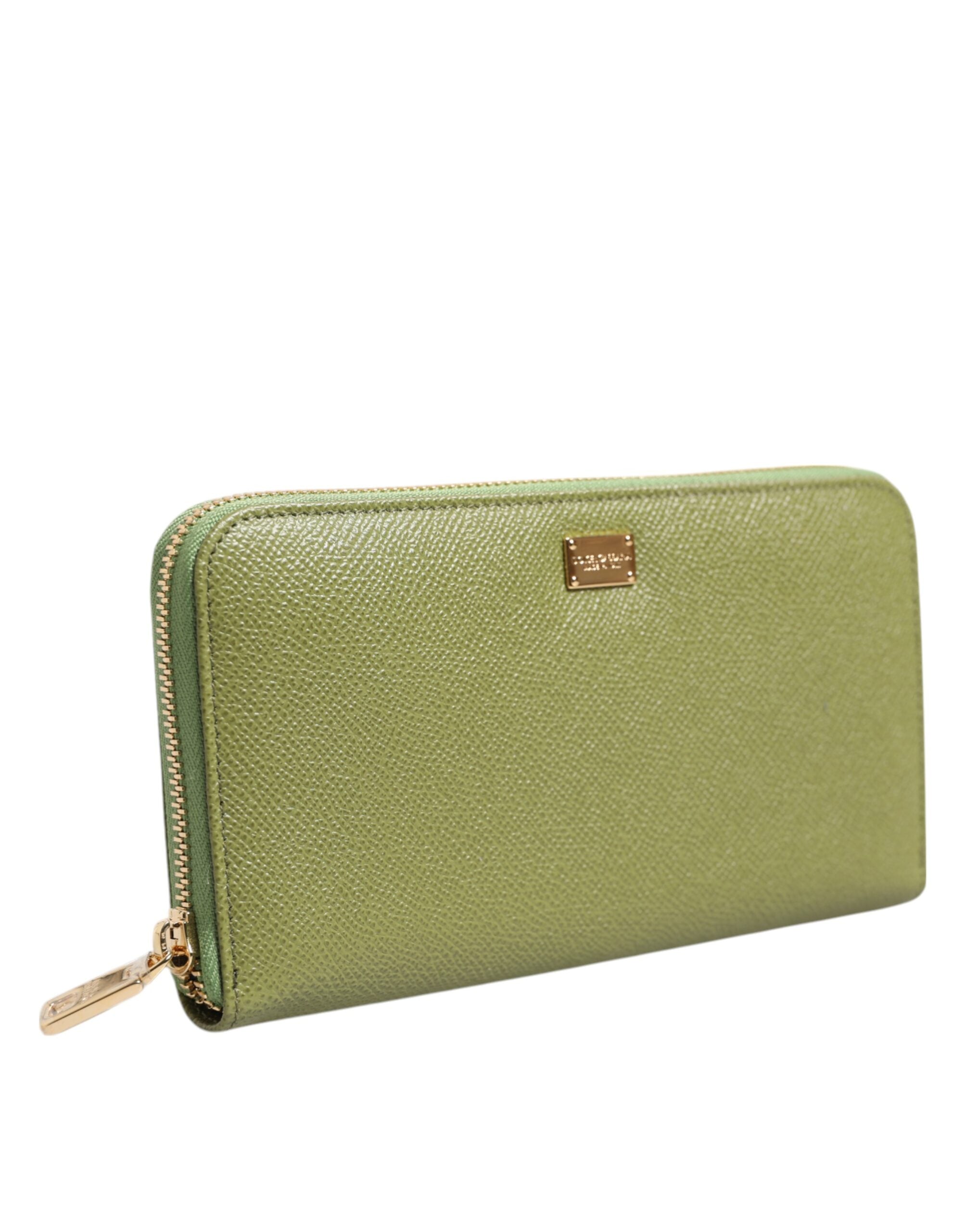 Dolce & Gabbana Green Leather Logo Plaque Zip Around Continenta Wallet - Zeiniez